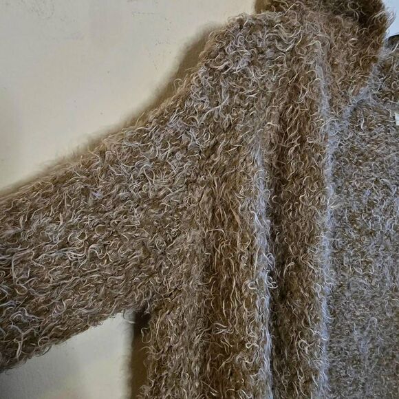 Anthropologie Sleeping on Snow Fuzzy Hooded Cardigan Tan S Soft Cozy Open Front - Picture 9 of 15